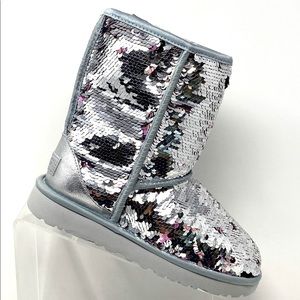 UGG Classic Short Silver Pink Sequin Sparkle Boots